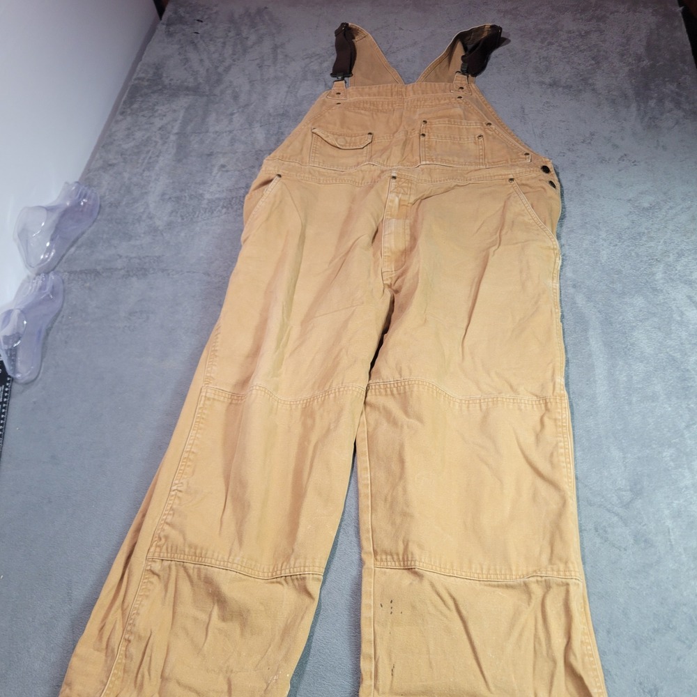 Brazos Work Force Overalls Men 2XL Short Tan Cotton Duck Canvas Double Knee Work